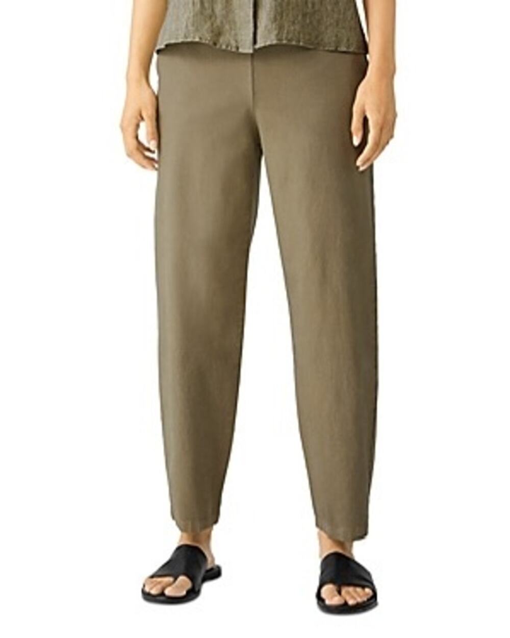 Eileen Fisher Cotton Hemp Lantern Pant Womens Large Army Green Tapered Tarragon